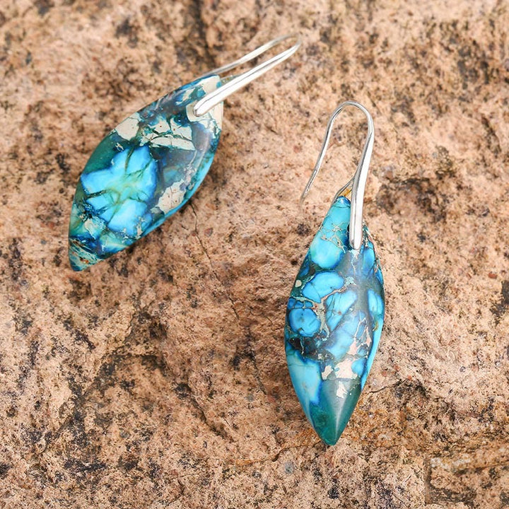 Boucles d'oreilles en forme de feuille et de goutte d'eau en pierre naturelle de l'empereur Buddha Stones - image 7