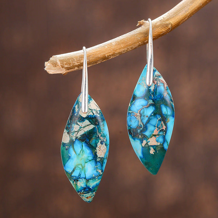 Boucles d'oreilles en forme de feuille et de goutte d'eau en pierre naturelle de l'empereur Buddha Stones - Pierre de l'Empereur Bleu (poteaux en cuivre) - image 5