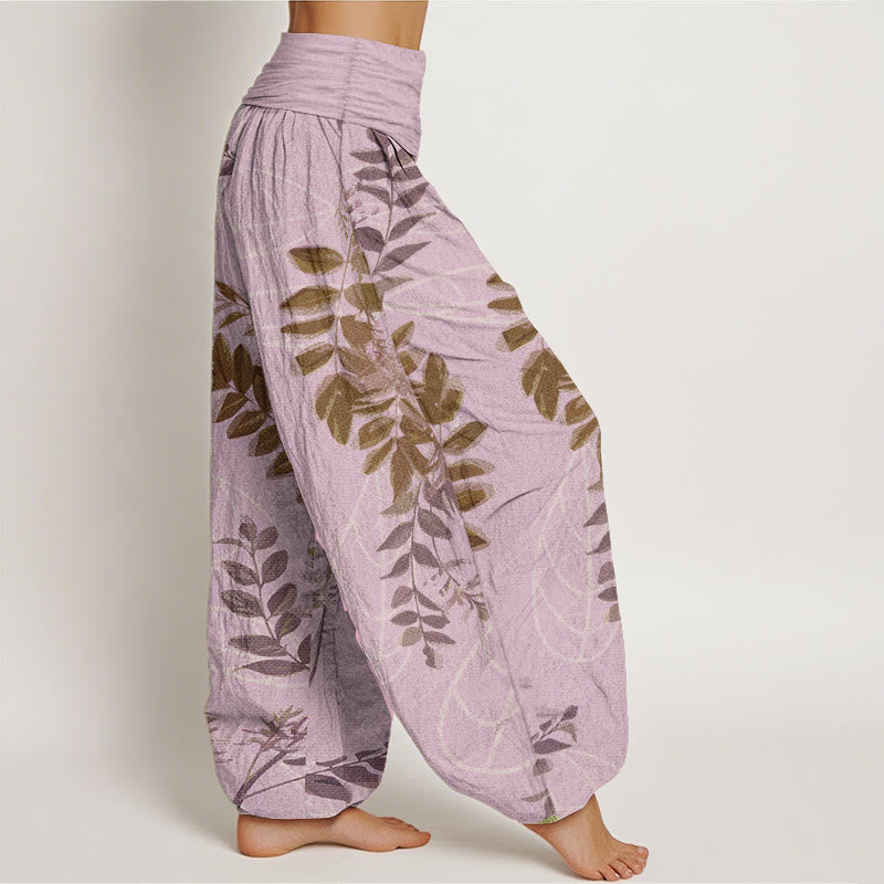 Pantalon sarouel taille élastique pour femme, motif Buddha Stones, pur coton, feuilles vertes et branches - image 7