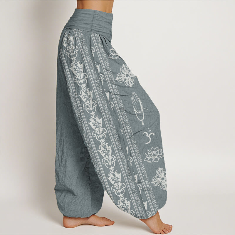 Pantalon sarouel taille élastique pour femme, motif Buddha Stones, pur coton, fleurs de lotus, double Dorje, Vajra, Namaste, Om - image 7