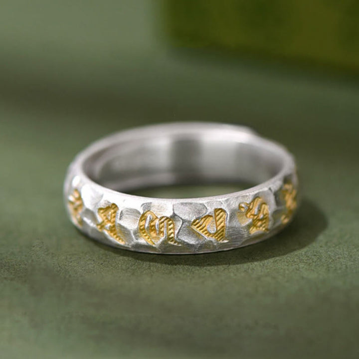 Bague de richesse en argent plaqué cuivre avec motif marteau et Buddha Stones Om Mani Padme Hum - image 5