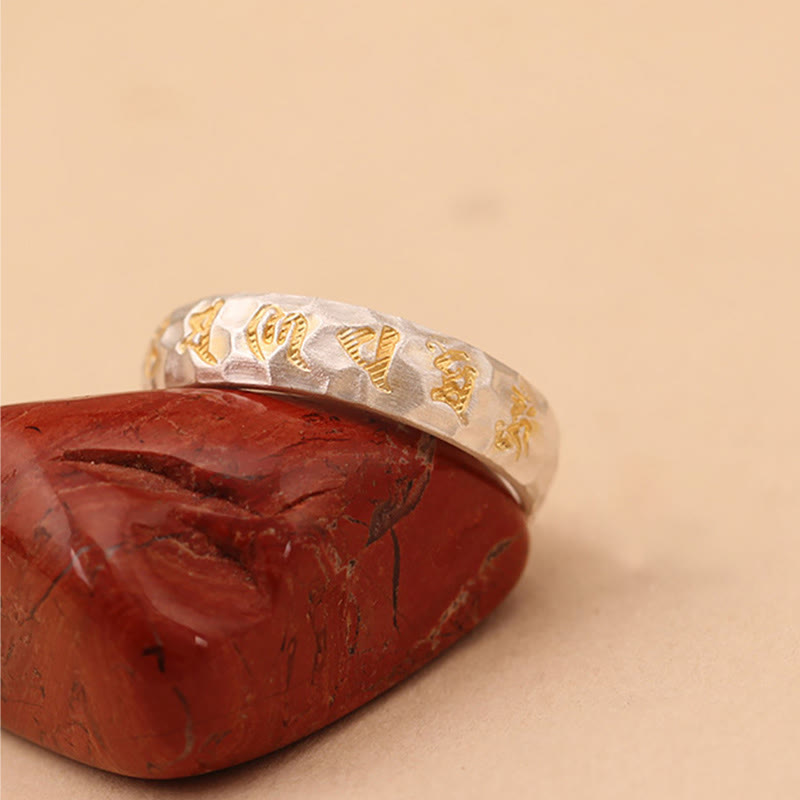 Bague de richesse en argent plaqué cuivre avec motif marteau et Buddha Stones Om Mani Padme Hum - image 14