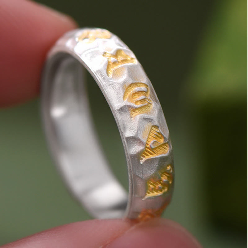 Bague de richesse en argent plaqué cuivre avec motif marteau et Buddha Stones Om Mani Padme Hum - image 9