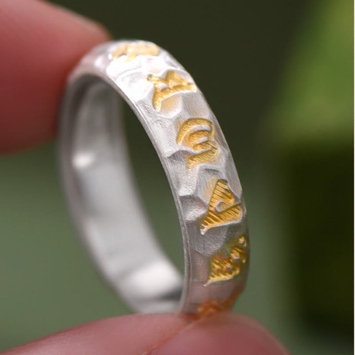 Bague de richesse en argent plaqué cuivre avec motif marteau et Buddha Stones Om Mani Padme Hum - image 9