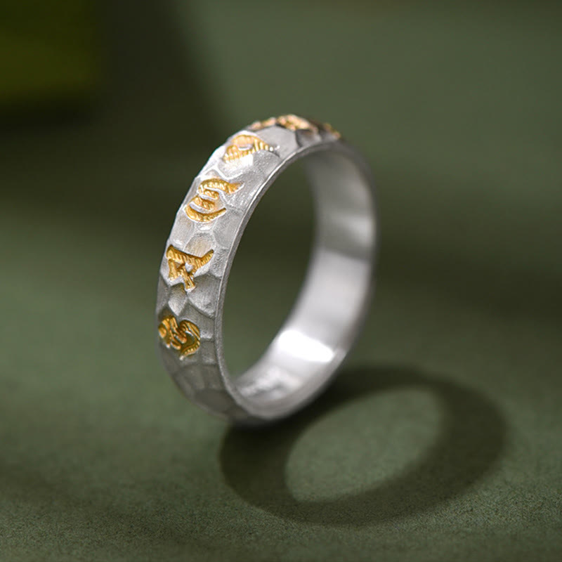 Bague de richesse en argent plaqué cuivre avec motif marteau et Buddha Stones Om Mani Padme Hum - image 2