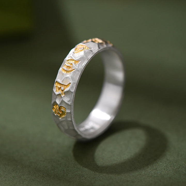 Bague de richesse en argent plaqué cuivre avec motif marteau et Buddha Stones Om Mani Padme Hum - image 2