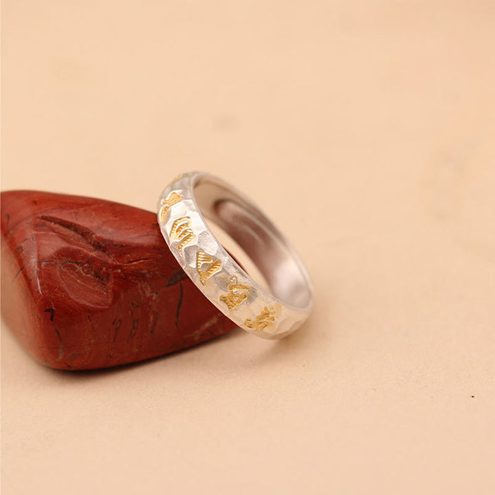 Bague de richesse en argent plaqué cuivre avec motif marteau et Buddha Stones Om Mani Padme Hum - image 15