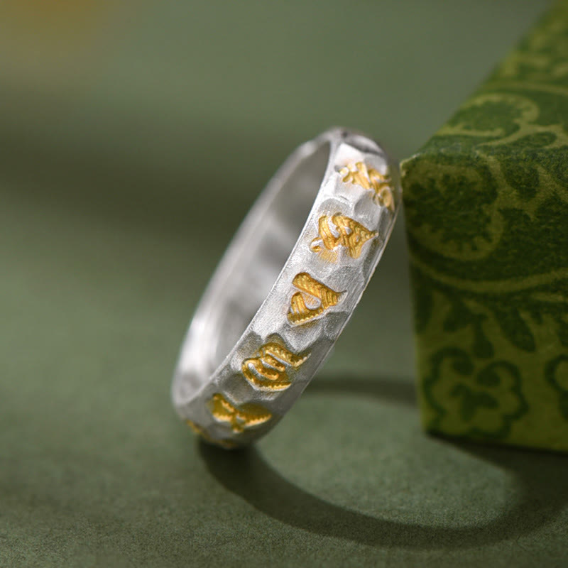 Bague de richesse en argent plaqué cuivre avec motif marteau et Buddha Stones Om Mani Padme Hum - image 11