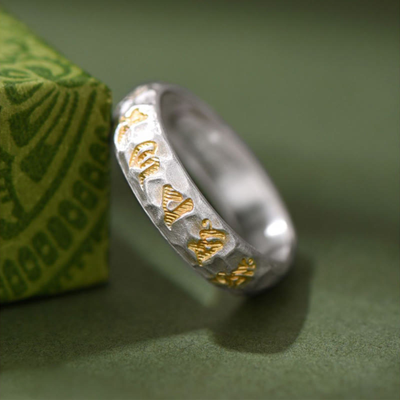 Bague d'équilibre en argent sterling 999 avec Buddha Stones et motif marteau Om Mani Padme Hum - image 2