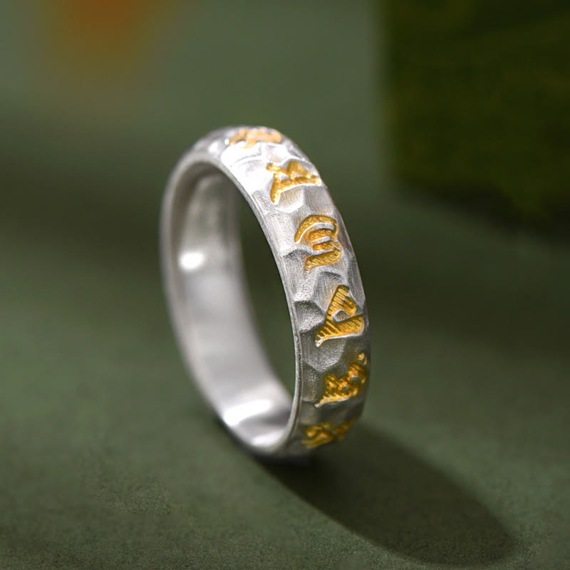 Bague d'équilibre en argent sterling 999 avec Buddha Stones et motif marteau Om Mani Padme Hum - Argent (5 mm) - image 0