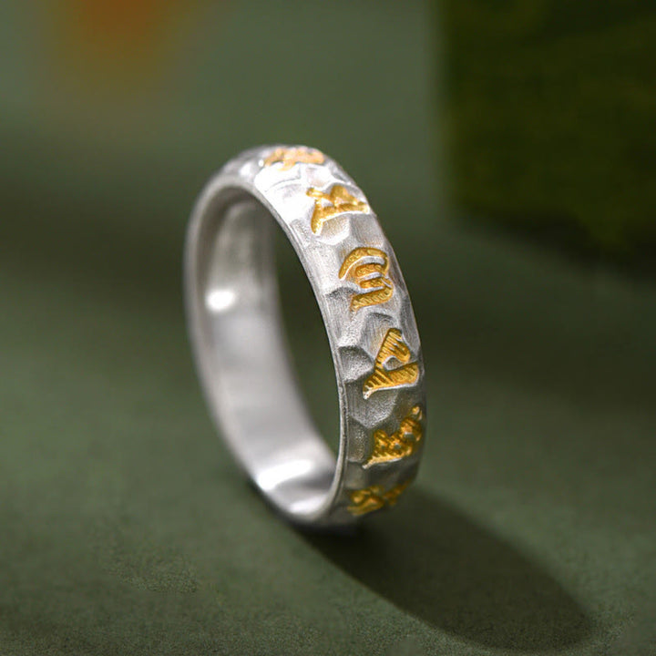 Bague d'équilibre en argent sterling 999 avec Buddha Stones et motif marteau Om Mani Padme Hum - Argent (5 mm) - image 0