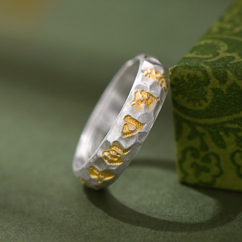 Bague d'équilibre en argent sterling 999 avec Buddha Stones et motif marteau Om Mani Padme Hum - image 1