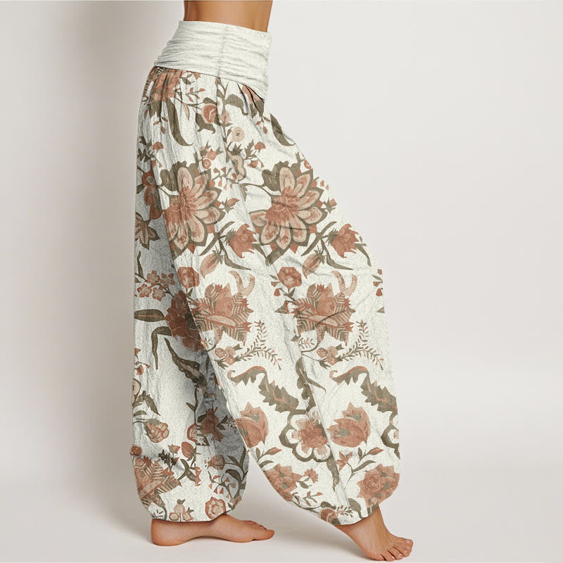 Pantalon sarouel taille élastique en pur coton motif tournesol Buddha Stones pour femme