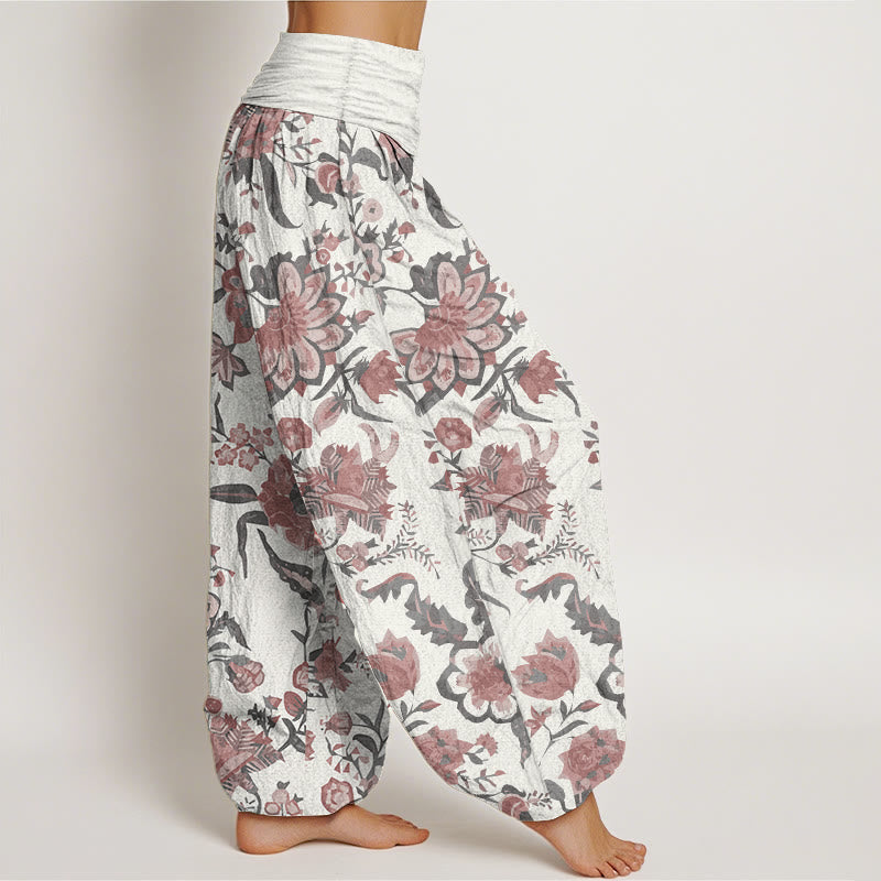 Pantalon sarouel taille élastique en pur coton motif tournesol Buddha Stones pour femme