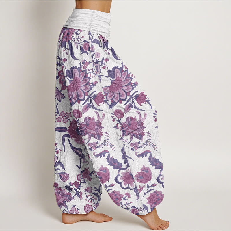 Pantalon sarouel taille élastique en pur coton motif tournesol Buddha Stones pour femme