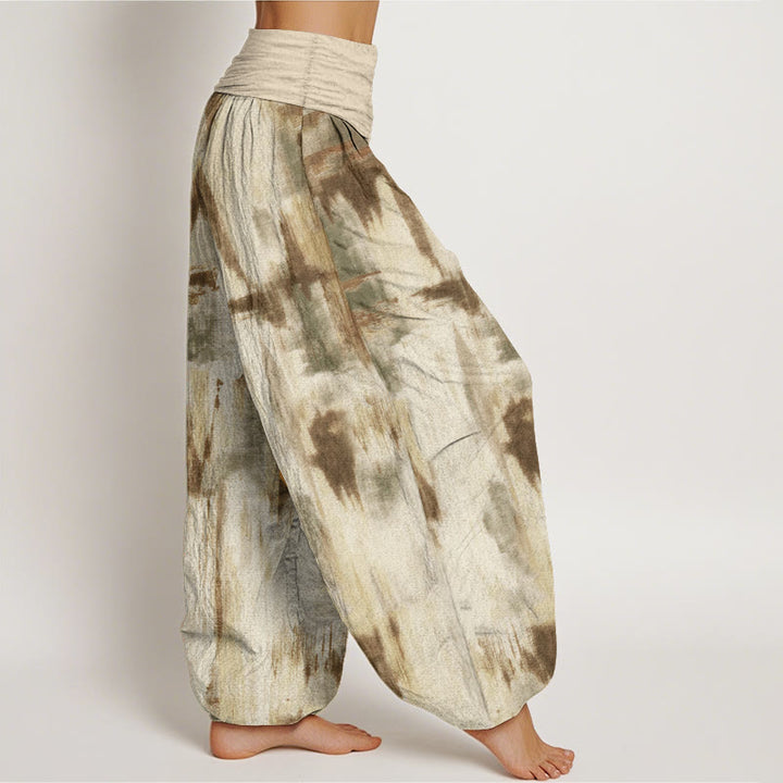 Pantalon sarouel en pur coton avec motif tie-dye et Buddha Stones pour femme, taille élastique