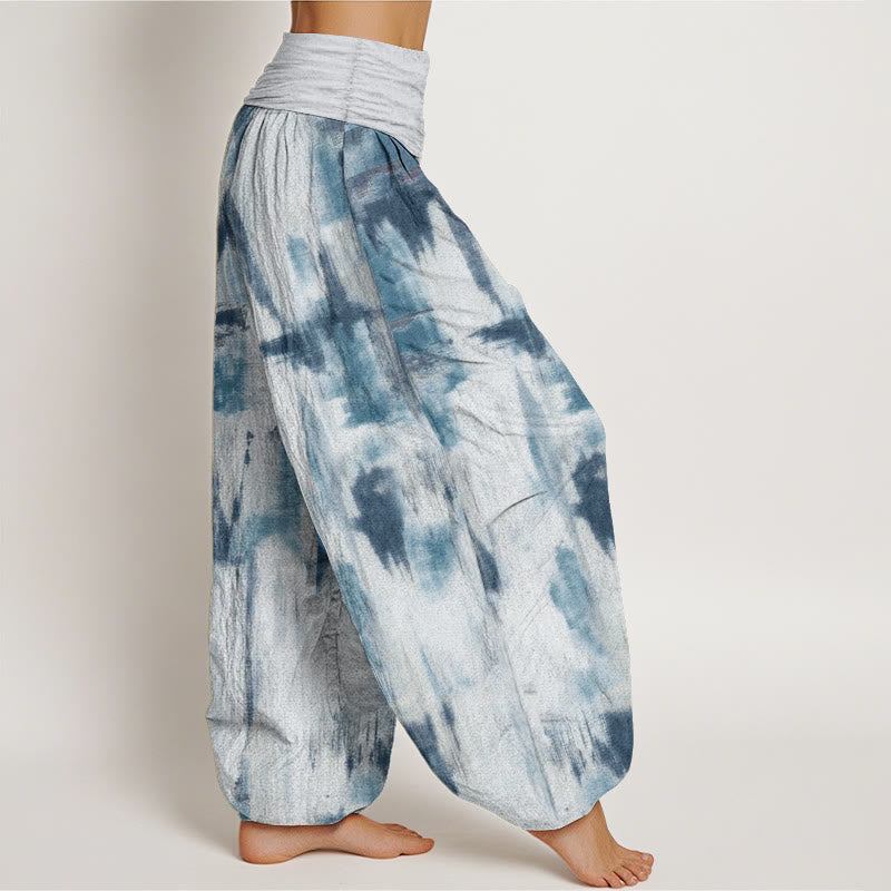 Pantalon sarouel en pur coton avec motif tie-dye et Buddha Stones pour femme, taille élastique