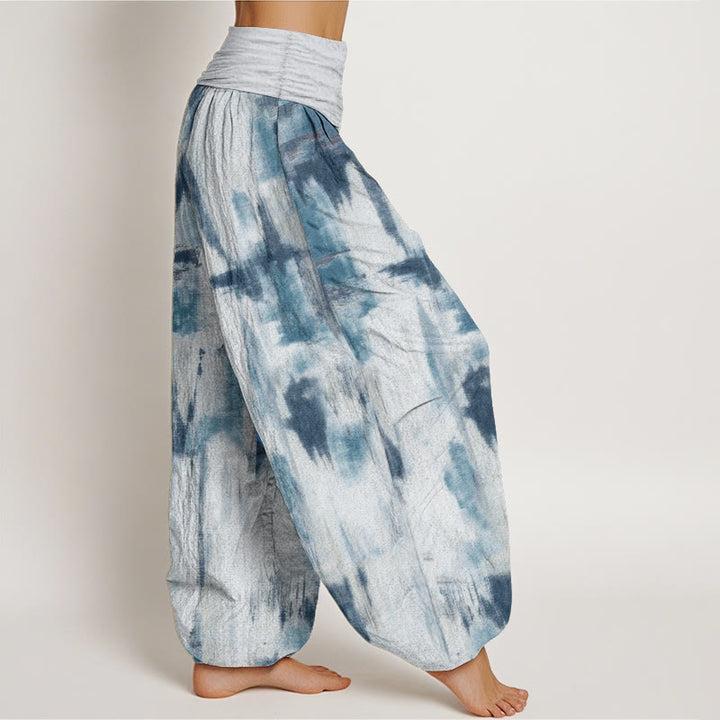 Pantalon sarouel en pur coton avec motif tie-dye et Buddha Stones pour femme, taille élastique