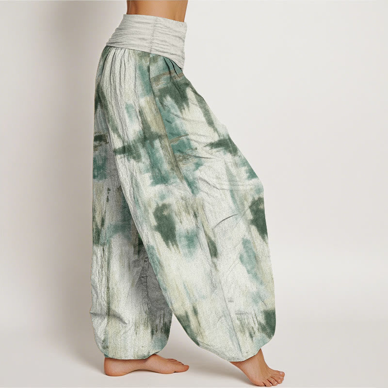 Pantalon sarouel en pur coton avec motif tie-dye et Buddha Stones pour femme, taille élastique