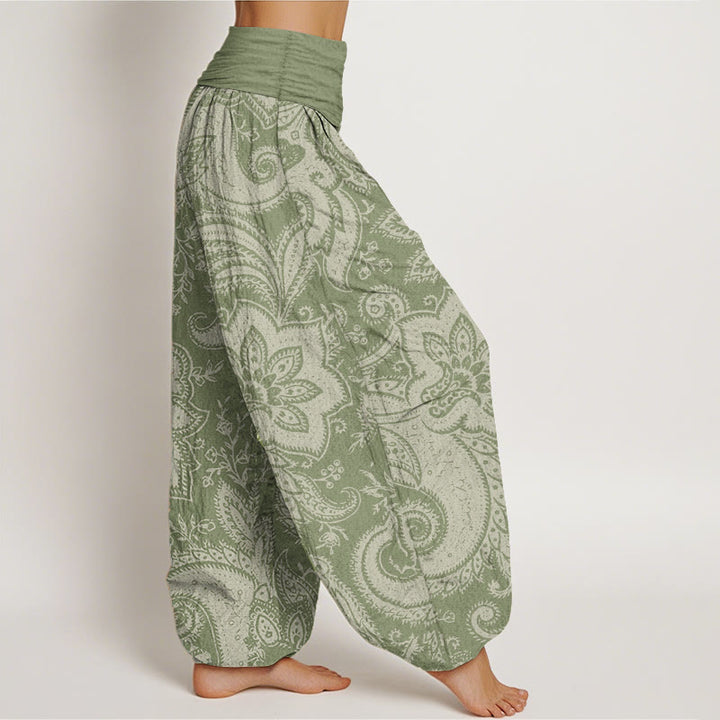 Pantalon Buddha Stones femme en pur coton à motif cachemire et fleurs, taille élastique