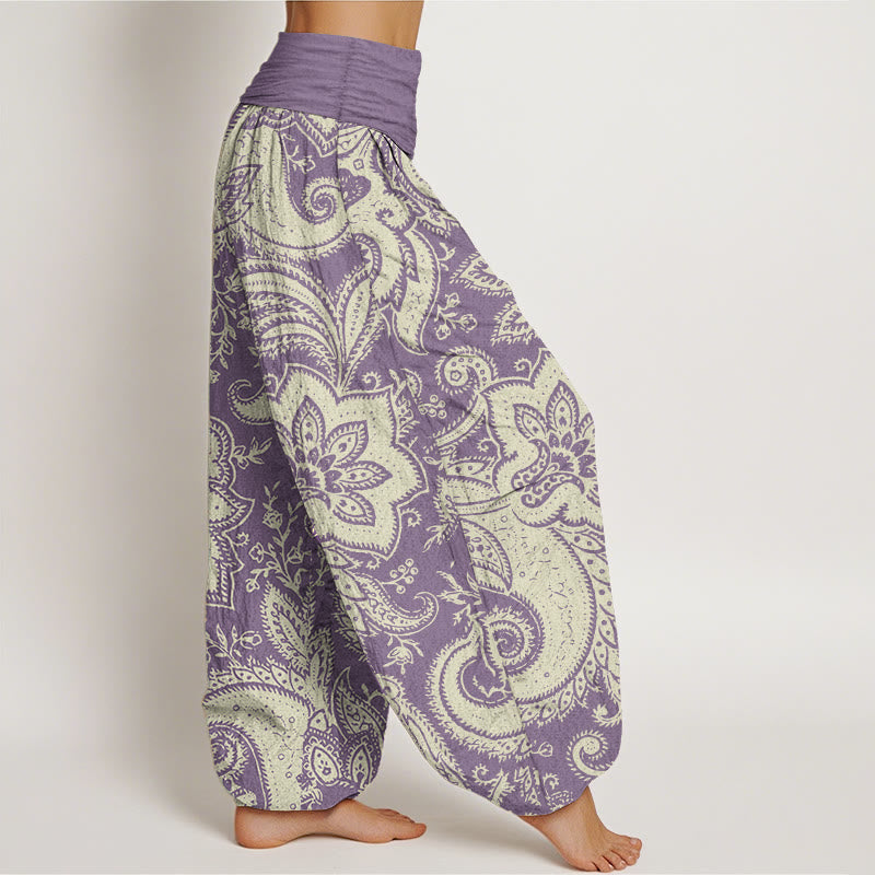 Pantalon Buddha Stones femme en pur coton à motif cachemire et fleurs, taille élastique