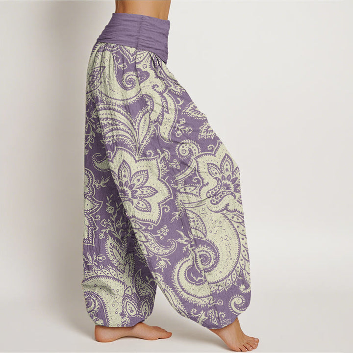 Pantalon Buddha Stones femme en pur coton à motif cachemire et fleurs, taille élastique
