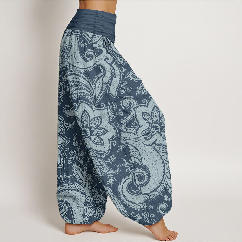 Pantalon Buddha Stones femme en pur coton à motif cachemire et fleurs, taille élastique