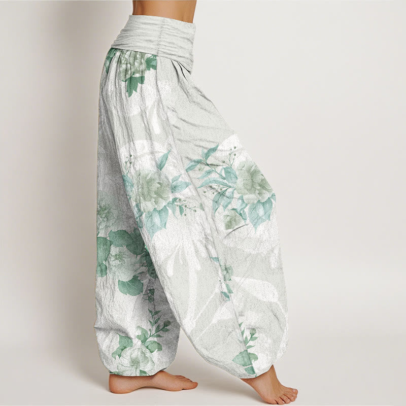 Pantalon sarouel femme taille élastique en pur coton avec fleurs et Buddha Stones blanches - image 7