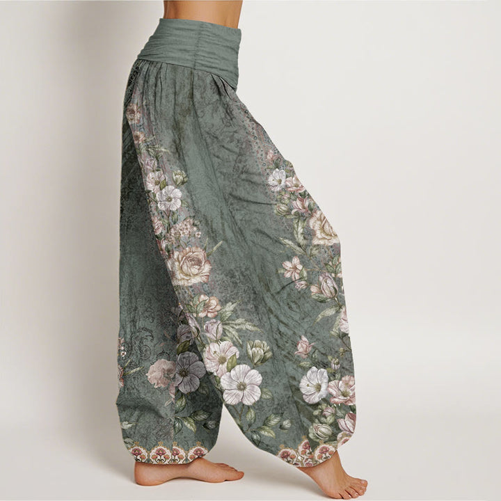 Pantalon sarouel à taille élastique pour femme, motif ethnique totem floral, pur coton, Buddha Stones