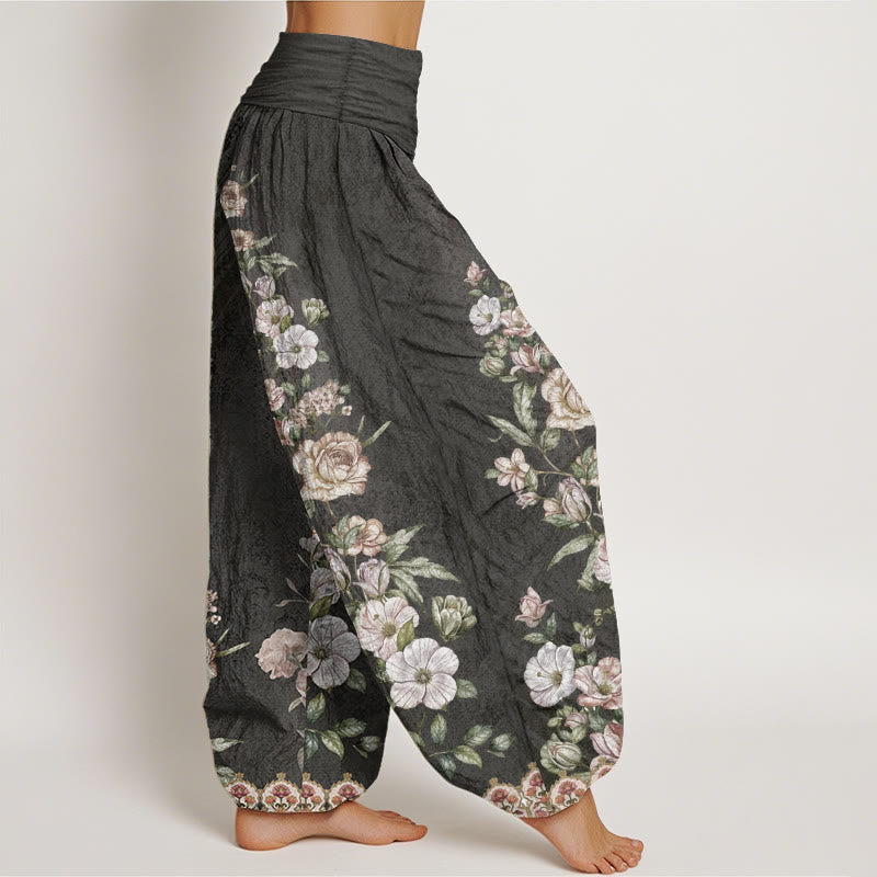 Pantalon sarouel à taille élastique pour femme, motif ethnique totem floral, pur coton, Buddha Stones