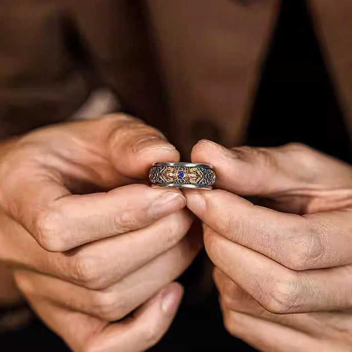 Bague d'équilibre en argent plaqué cuivre avec Buddha Stones vintage tibétaines Vajra et nuages de bon augure - image 4