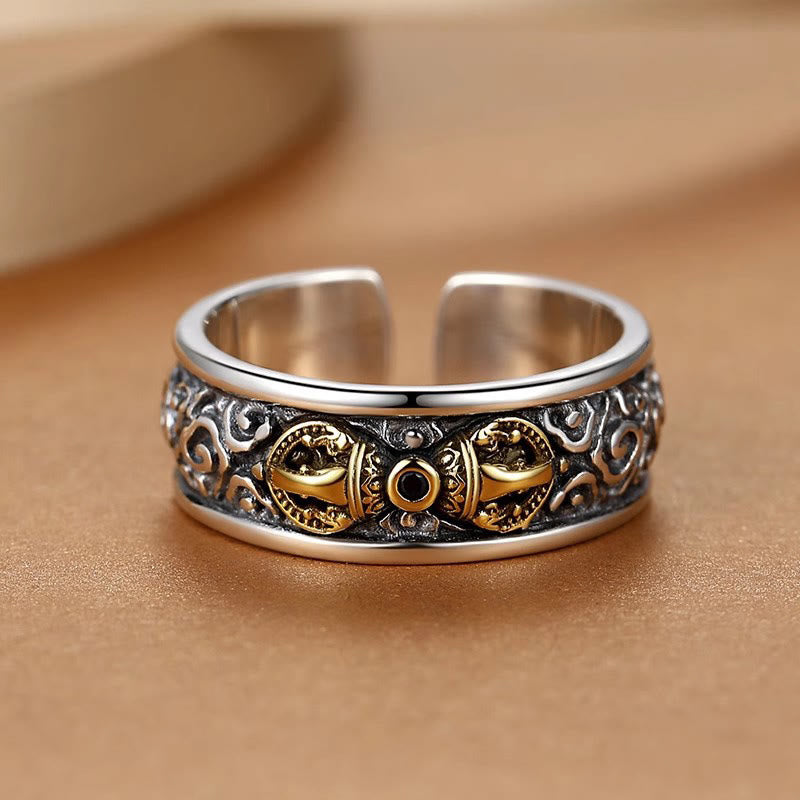 Bague d'équilibre en argent plaqué cuivre avec Buddha Stones vintage tibétaines Vajra et nuages de bon augure - image 2