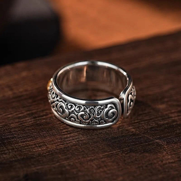 Bague d'équilibre en argent plaqué cuivre avec Buddha Stones vintage tibétaines Vajra et nuages de bon augure - image 3