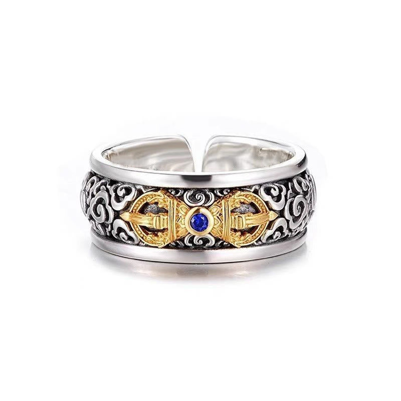 Bague d'équilibre en argent plaqué cuivre avec Buddha Stones vintage tibétaines Vajra et nuages de bon augure - image 6