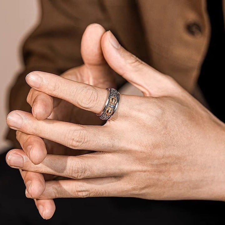 Bague d'équilibre en argent plaqué cuivre avec Buddha Stones vintage tibétaines Vajra et nuages de bon augure - image 5