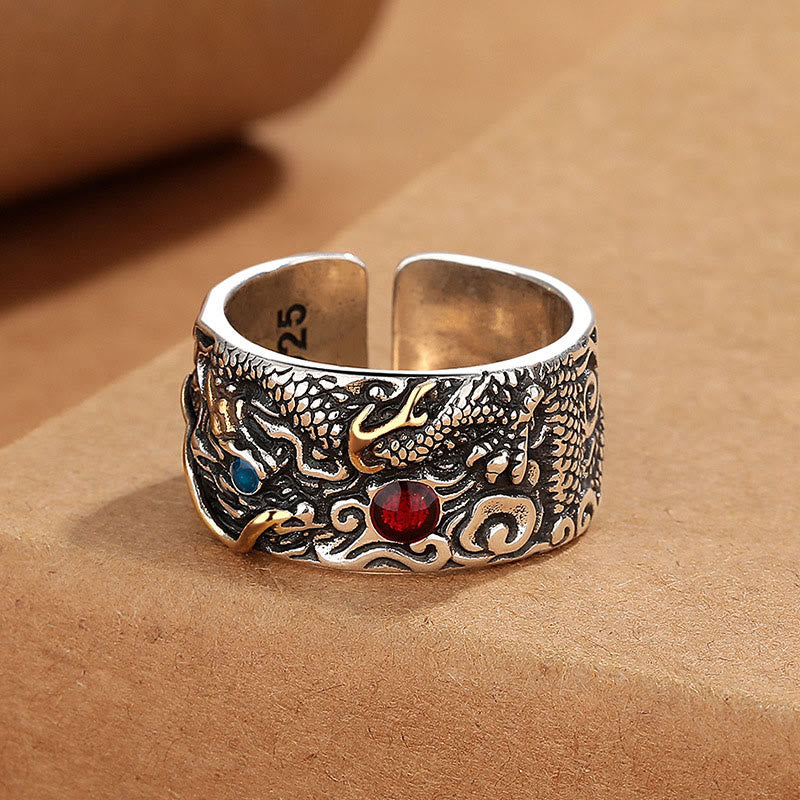 Bague d'équilibre en argent plaqué cuivre à motif dragon vintage Buddha Stones - image 3