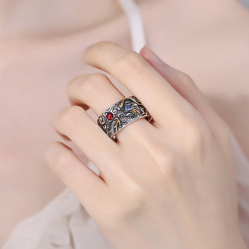 Bague d'équilibre en argent plaqué cuivre à motif dragon vintage Buddha Stones - image 4
