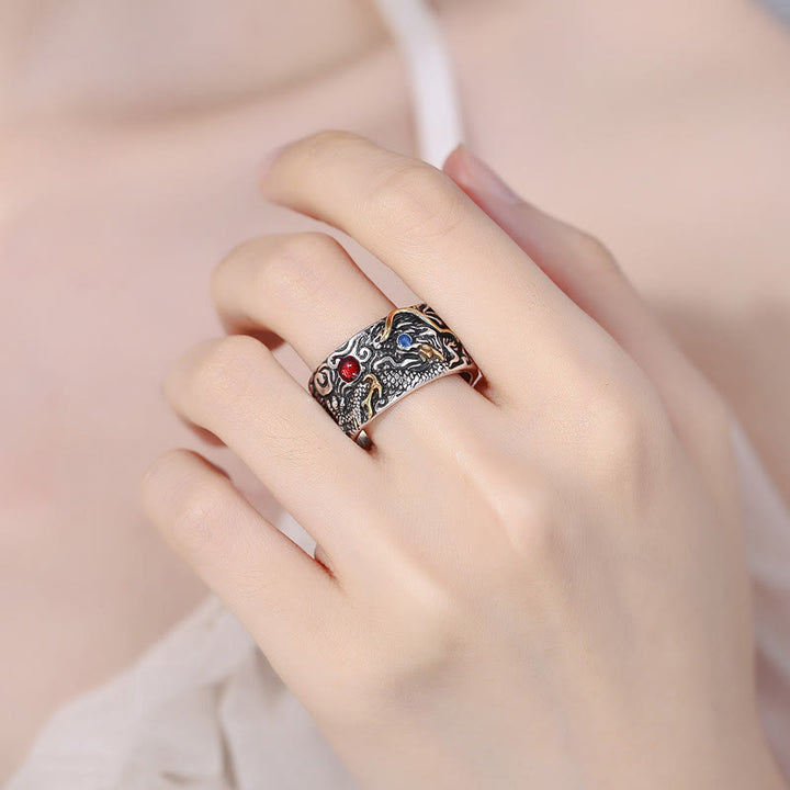 Bague d'équilibre en argent plaqué cuivre à motif dragon vintage Buddha Stones - image 4