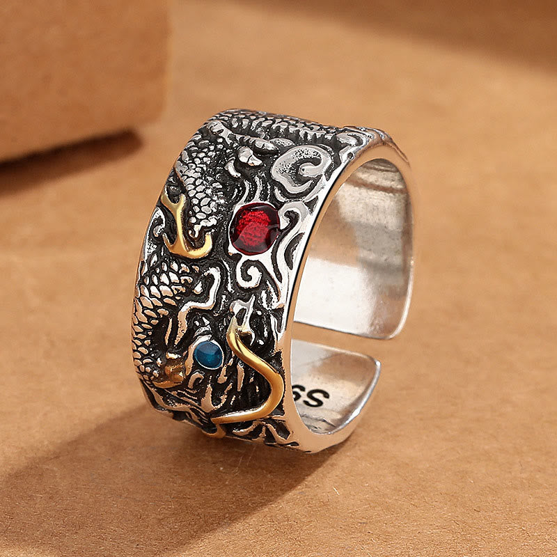 Bague d'équilibre en argent plaqué cuivre à motif dragon vintage Buddha Stones - Cuivre - image 1