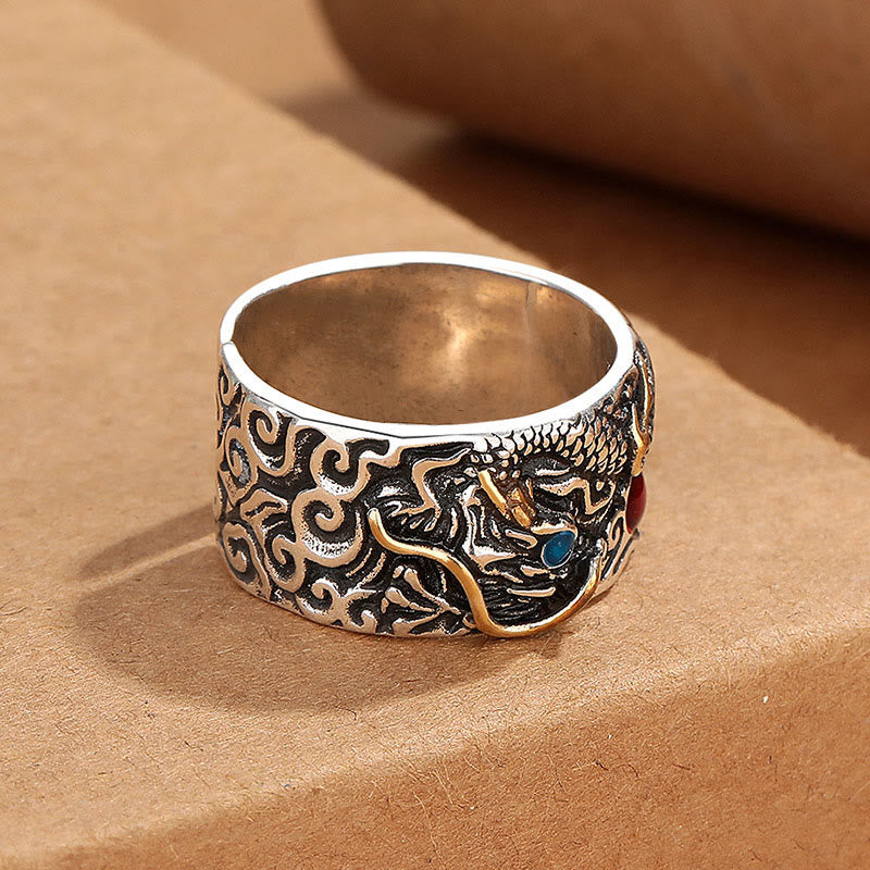 Bague d'équilibre en argent plaqué cuivre à motif dragon vintage Buddha Stones - image 2