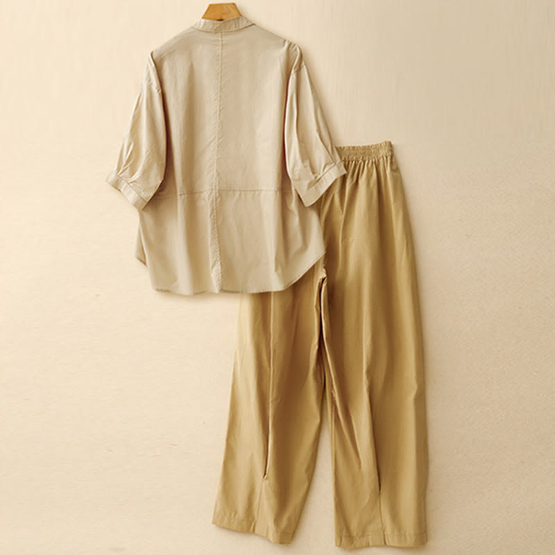 Ensemble 2 pièces pour femme, chemise à manches trois-quarts et sarouel, vêtements de méditation, motif Buddha Stones - image 2