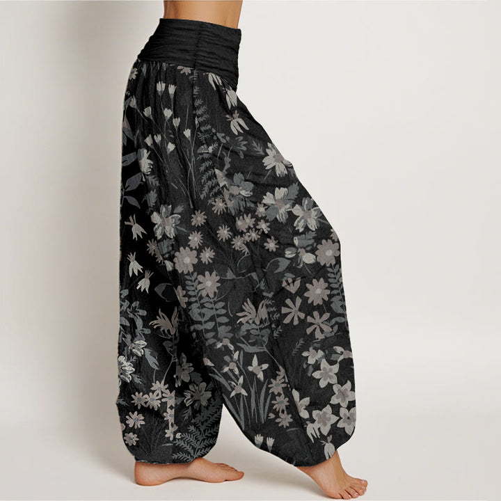 Pantalon Buddha Stones de marguerites et de feuilles pour femme, taille élastique