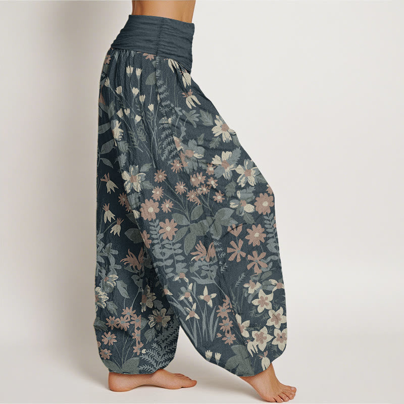 Pantalon Buddha Stones de marguerites et de feuilles pour femme, taille élastique