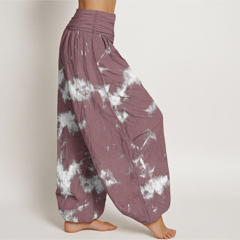 Pantalon Buddha Stones taille élastique pour femme en pur coton avec lignes blanches et pois tie-dye - image 9