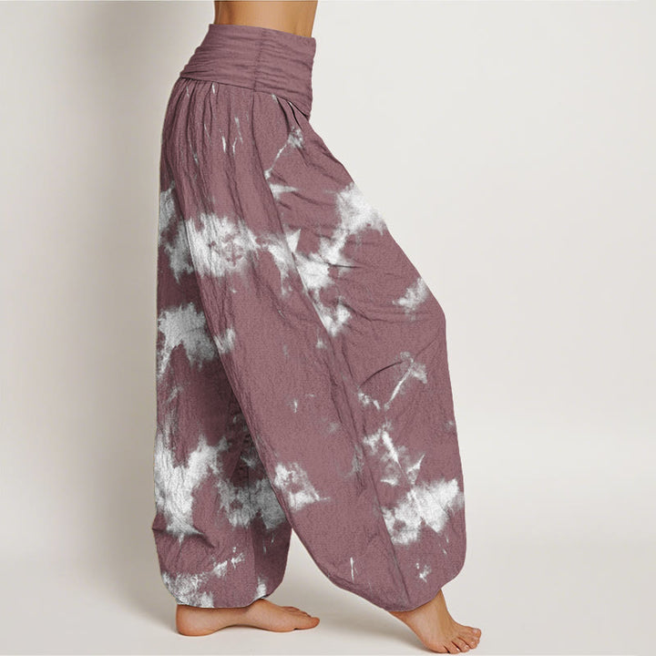 Pantalon Buddha Stones taille élastique pour femme en pur coton avec lignes blanches et pois tie-dye - image 9