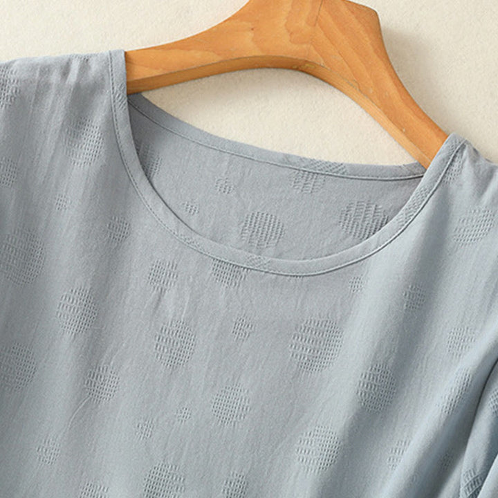 Ensemble de vêtements de méditation Buddha Stones 2 pièces pour femme : chemise à manches courtes unie et pantalon harem. - image 3