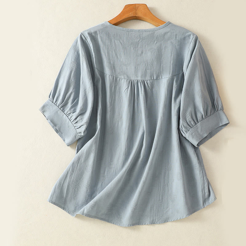 Ensemble de vêtements de méditation Buddha Stones 2 pièces pour femme : chemise à manches courtes unie et pantalon harem. - image 2