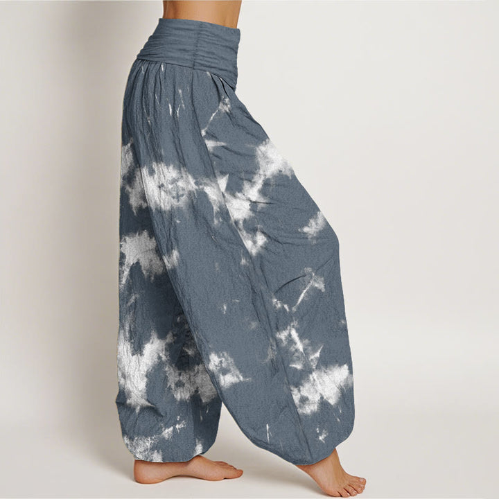 Pantalon Buddha Stones taille élastique pour femme en pur coton avec lignes blanches et pois tie-dye - image 6