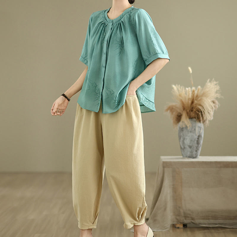 Ensemble 2 pièces décontracté pour femme, chemise à manches courtes, sarouel et vêtements de méditation, motif Buddha Stones - image 4