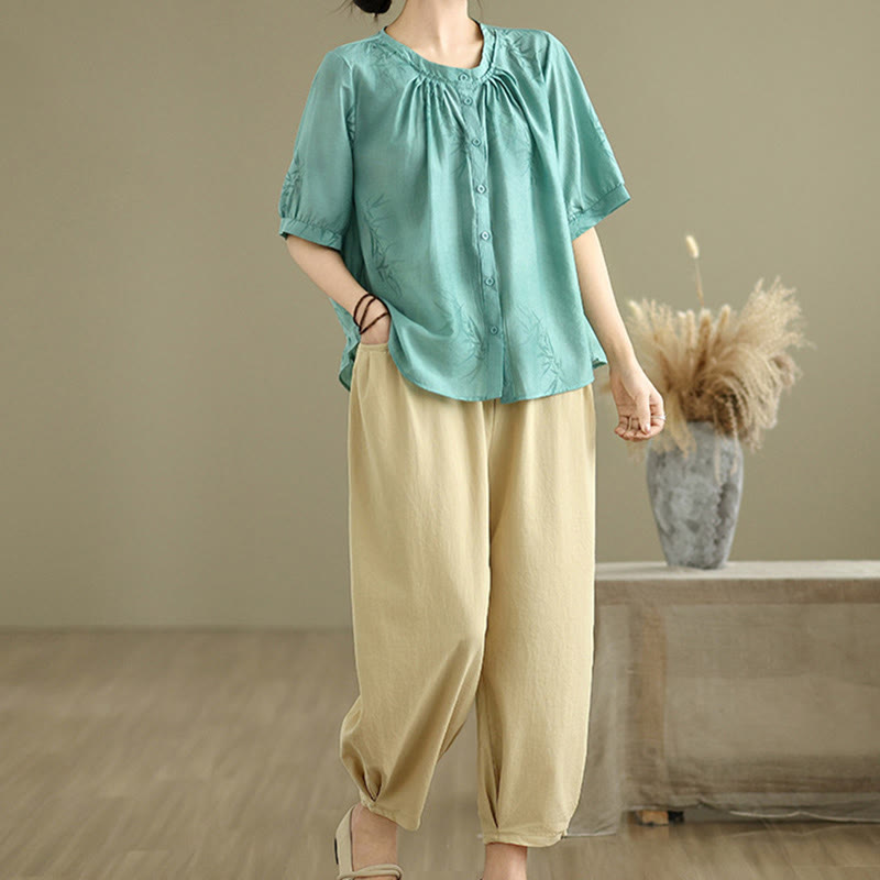 Ensemble 2 pièces décontracté pour femme, chemise à manches courtes, sarouel et vêtements de méditation, motif Buddha Stones - image 6